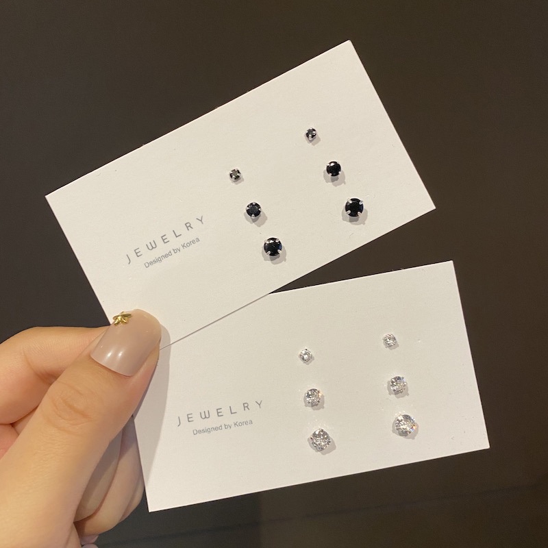 S925 Silver Black and White Zircon Earrings Ins Trend Simple and Small Cold Wind Men and Women Accessories Jewelry Gifts