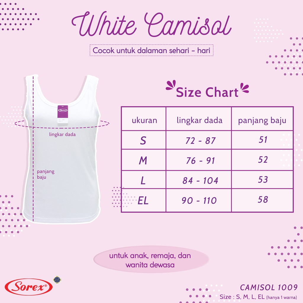 [ HARGA 1pc &amp; 3pc ] Singlet Camisol Sorex 1009 PUTIH / Tangtop Wanita Lembut Dan Adem Kamisol | Bwr