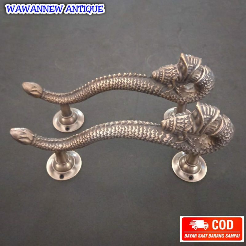 Handle Pintu / Gagang Lemari Pintu Rumah Pagar Kuningan Antik Motif Naga 19cm