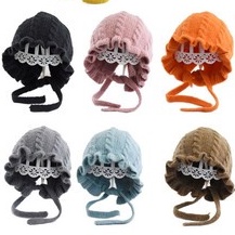 Topi kupluk Bayi Bonnet Ruffle hat baby girl perempuan import Rajut