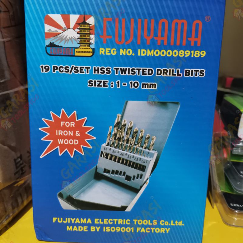 ORIGINAL FUJIYAMA Mata Bor Besi Set 19 Pcs HSS 1 - 10 mm Drill Set