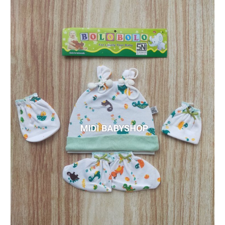 1 Set Topi dan Sarung Tangan Kaki Bayi Motif Lucu Bolo Bolo SNI