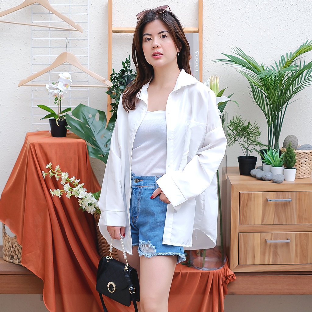 Tq88indonesia Fashion Kemeja Polos Wanita Lengan Panjang / Olivia Oversize Shirt / Kemeja Oversize Wanita/ Kemeja Santai Cewek / Kem Polos / Kemeja Kekinian / Kemeja Cewek