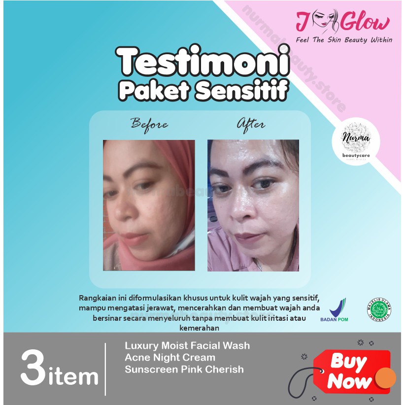 Jglow J glow Skincare Paket Sensitif  Skin Care Krim Perawatan Kecantikan Pemutih Wajah Glowing BPOM-6