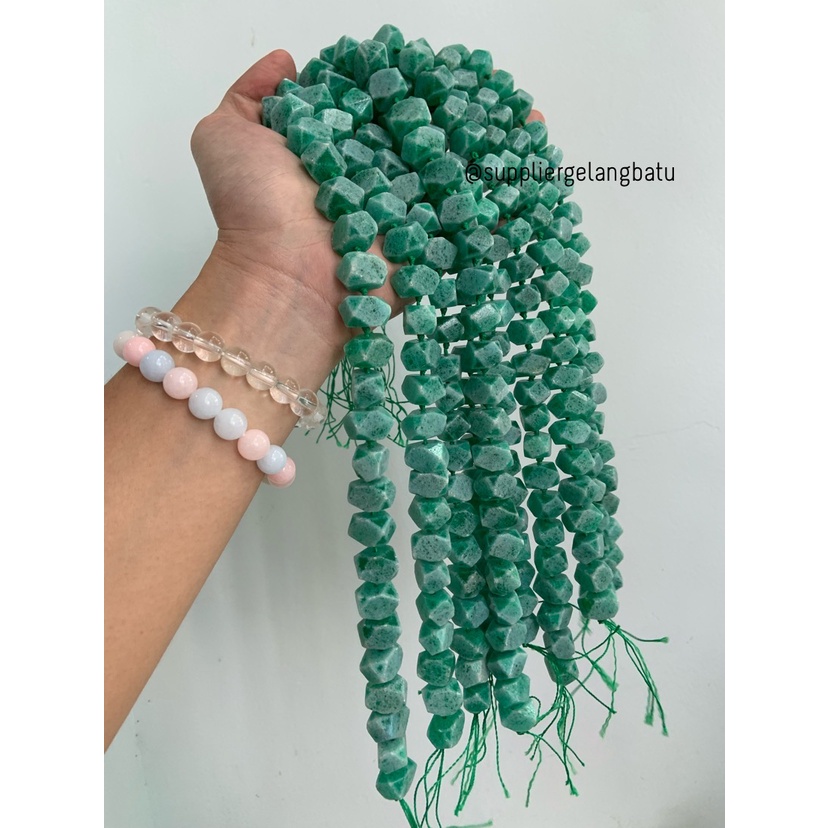 manik Batu alam GREEN JADE 15 x 12mm giok hijau bongkah bahan HEXAGON