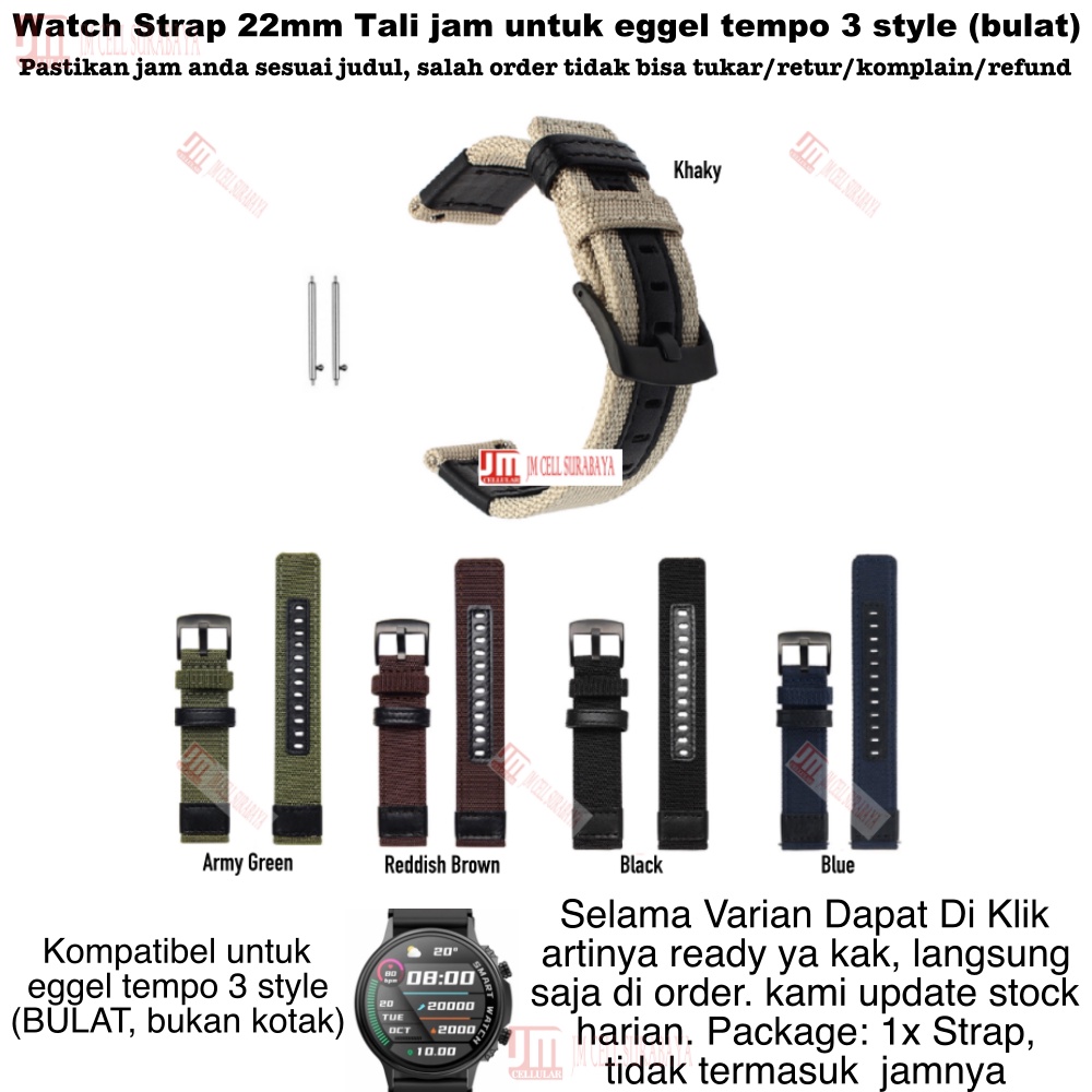 Watch Strap Eggel Tempo 3 Style (Bulat) - Tali Jam Tangan 22mm Woven Nylon Black Buckle