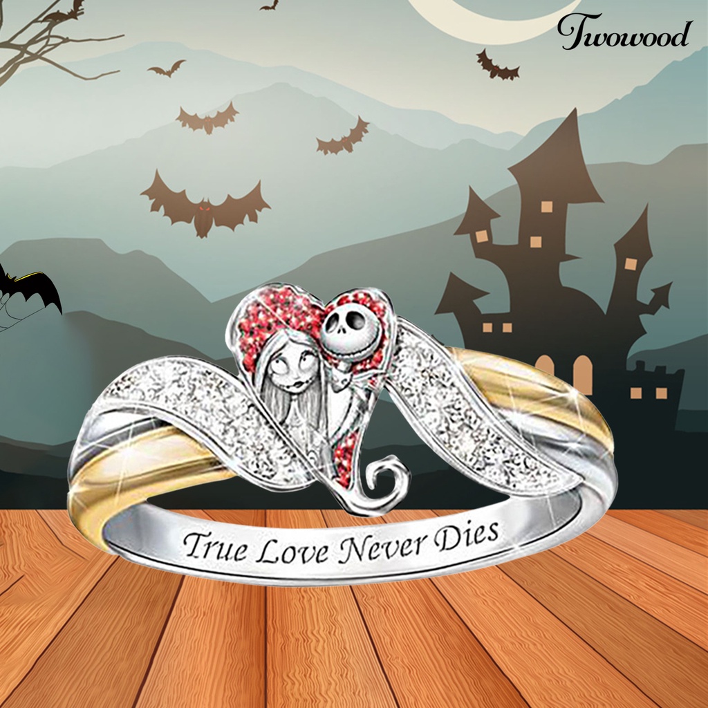 Cincin Berlian Imitasi Bentuk Hati Motif Hantu Bahan Alloy Untuk Wanita