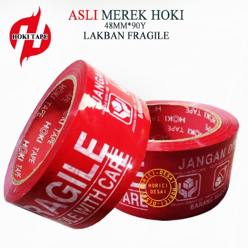 ASLI FULL MEREK HOKI LAKBAN FRAGILE 48MM*90Y JANGAN DI BANTING ISOLASI