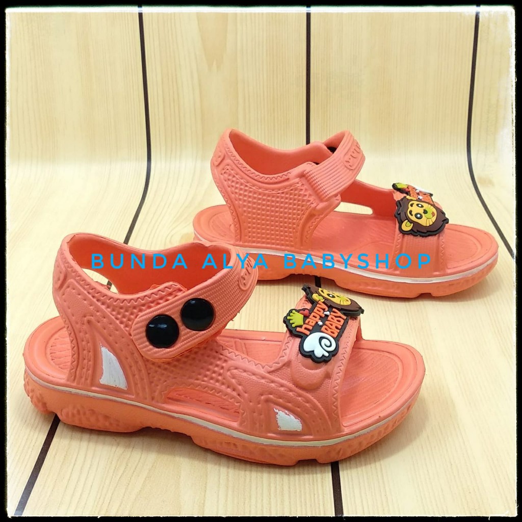 Sendal Anak Laki Laki Usia 3 4 5 Tahun ORANGE Karet Elastis - Sepatu Sendal Anak Cowok Karet Animal Lion Anti Licin Size 24 - 29