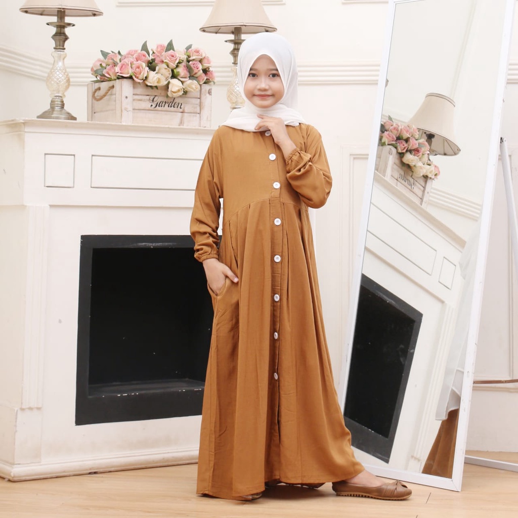 GAMIS ANAK PEREMPUAN RAYON POLOS TERBARU FULL KANCING USIA 8-11 TAHUN | BAJU GAMIS SANTAI ANAK PEREMPUAN | BAJU MUSLIM ANAK PEREMPUAN