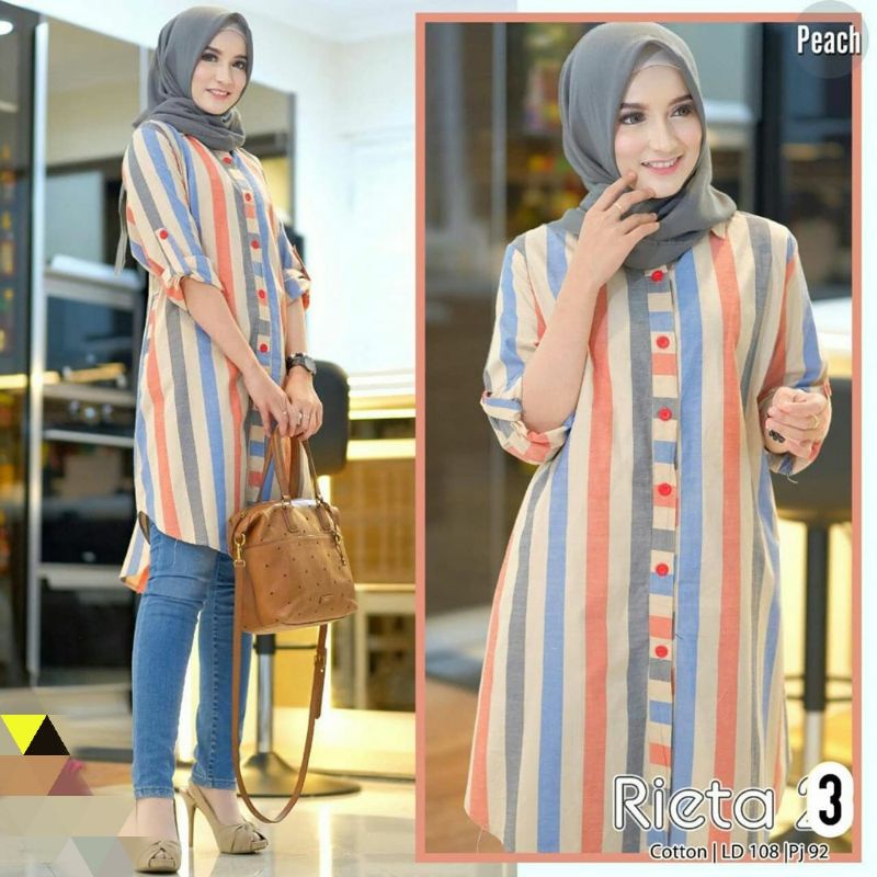 Reita Tunik garis Soft Cotton Alus Lembut Adem