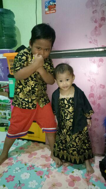 Hem Kemeja Anak Batik Prada Bakung Hitam Gold Couple Family Keluarga