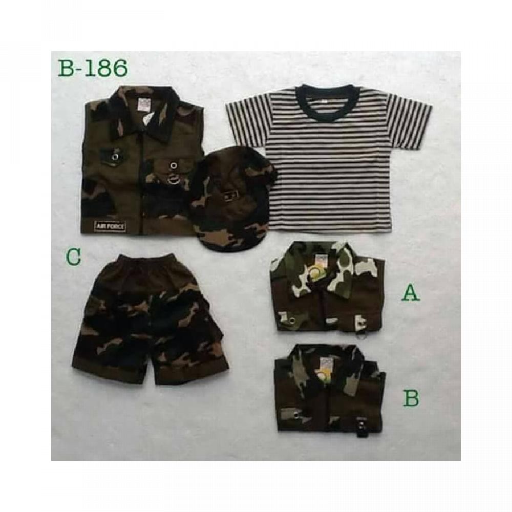 baju setelan kaos celana rompi topi army tentara anak bayi laki laki