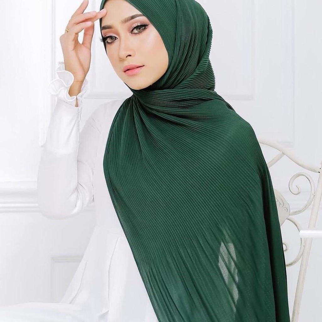 Pashmina Plisket Ceruty Babydol//Pasmina Shawl-hijau botol