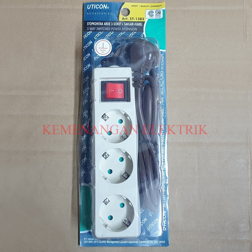 STOP KONTAK ARDE UTICON 3 LUBANG ST 1382 + SAKLAR / SWITCH MASING MASING + KABEL / COLOKAN LISTRIK