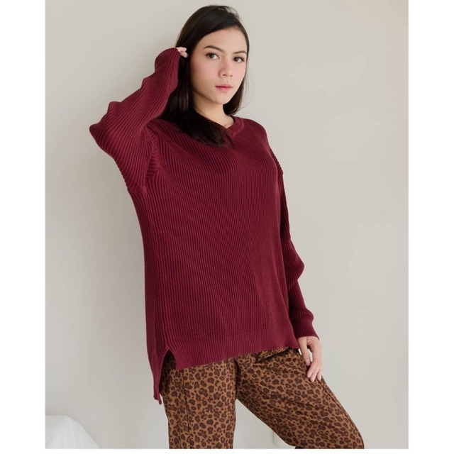 Viona Vneck Sweater  Sweater  Rajut  Korea  Sweater  Wanita  