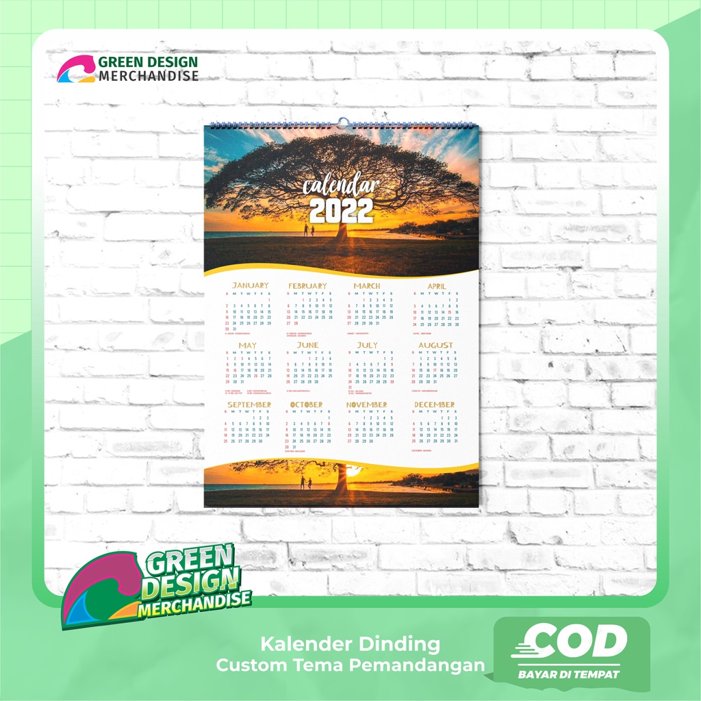 Kalender CUSTOM 2022 Pemandangan - Kalender Dinding Custom Pemandangan - Kalender Dinding 2022 - Kalender 1 Lembar 12 Bulan - Kalender A3+