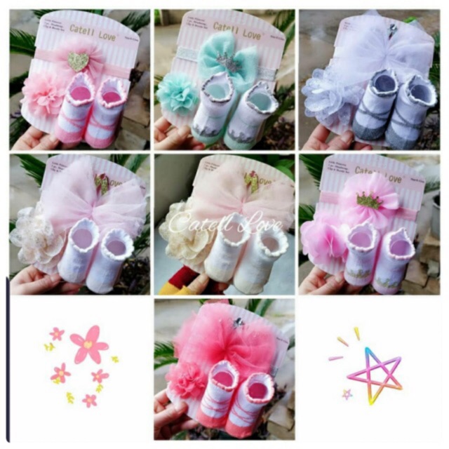 Catell Love Kaos Kaki Renda Bayi + Bandana + Clip Set (3in1) - SALE