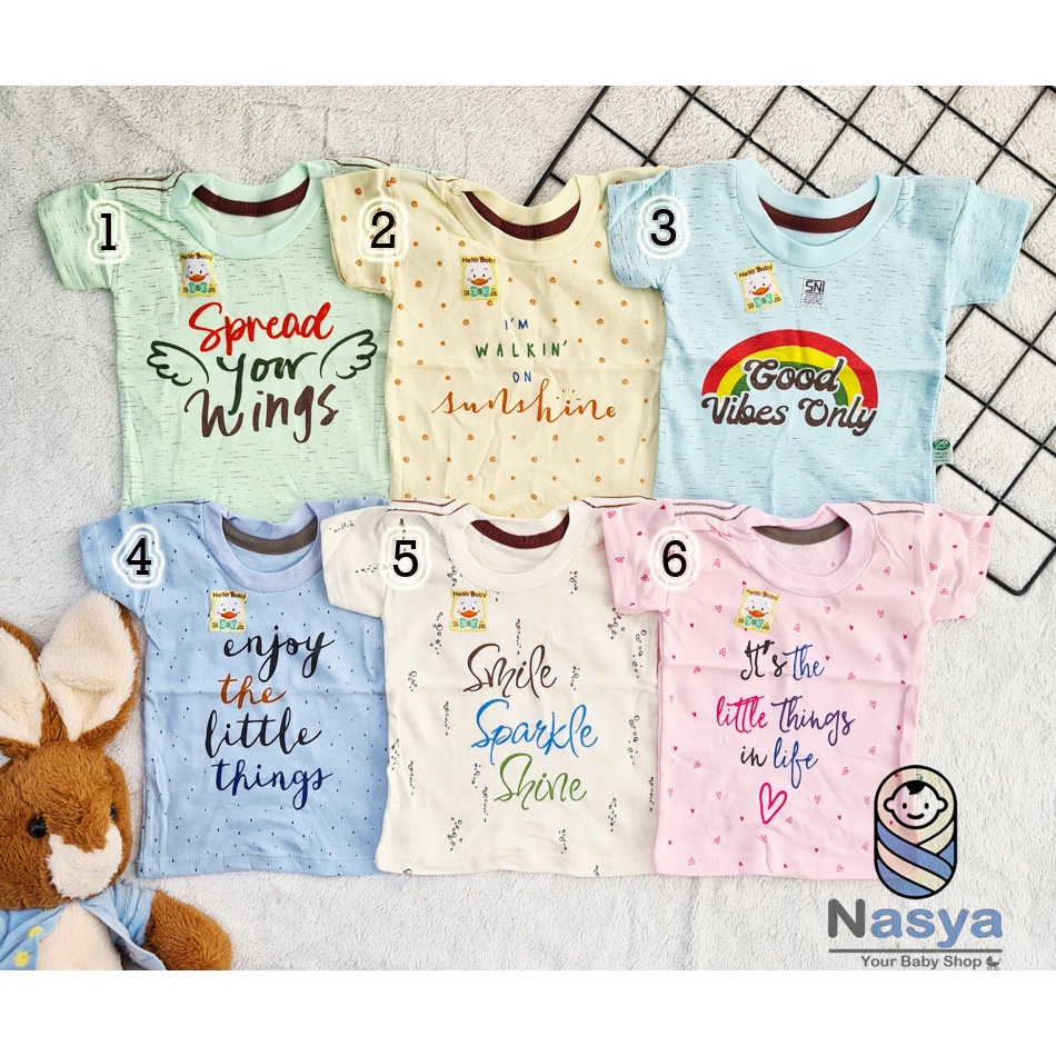 [B-013a] Kaos oblong hello Baby size S (0-6m)