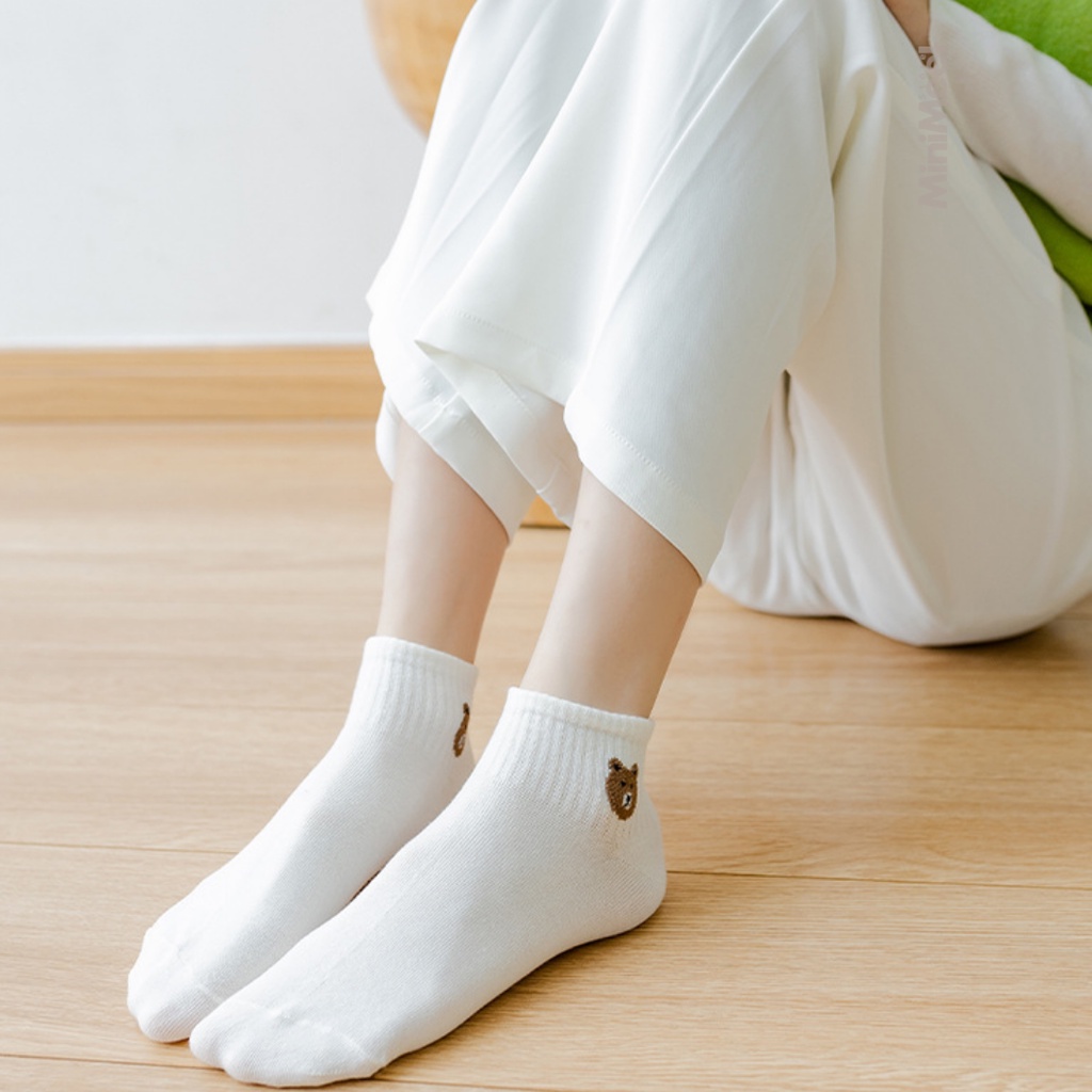 Kaos Kaki Brown Fashion Pendek Semata Kaki / Kaus Kaki Sport Modis Teddy Bear Brown Short Ankle Cute Socks / Kaos Kaki Motif Polos Kotak Garis Sporty-4