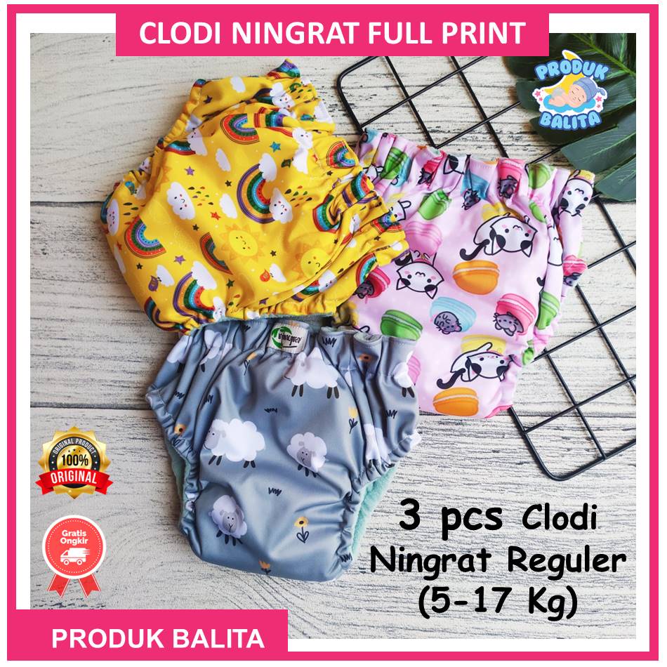 3 PCS Clodi Ningrat AIO Reguler  BB 5-17 KG Motif Full Print Pempers Kain Cuci Ulang Terlaris