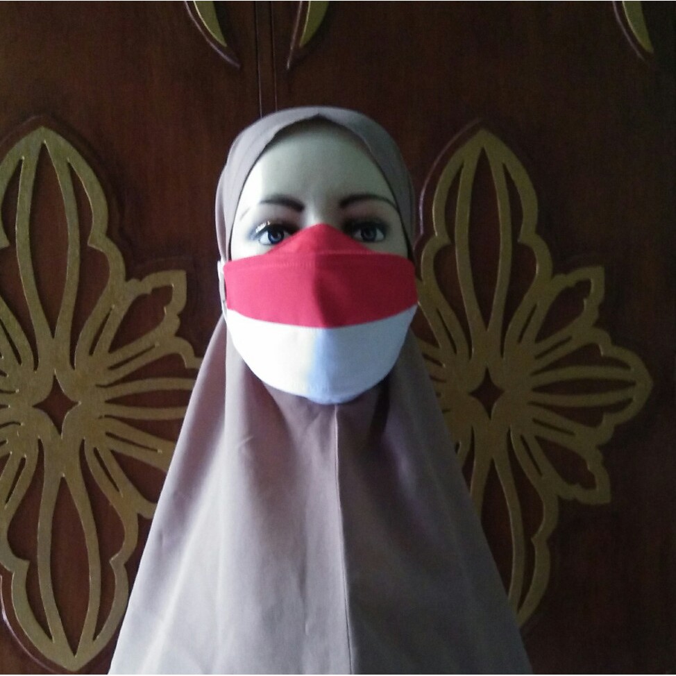 MASKER KAIN SATIN MERAH PUTIH HIJAB/NON HIJAB