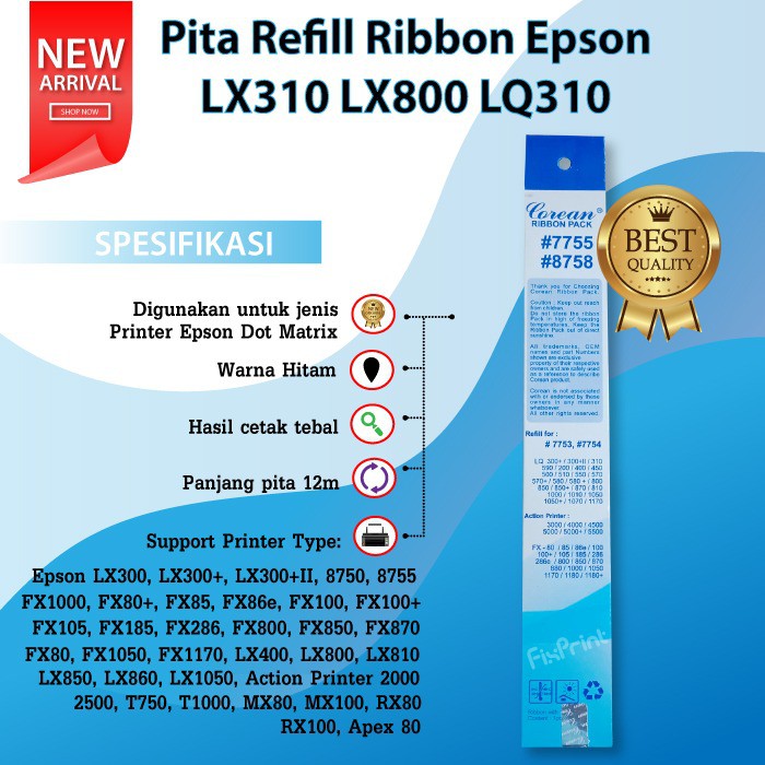 Pita Refill Ribbon Cartridge LX300 LX300+ LX300+II Printer Epson LX310 LX-300 LX800 LX-800 LX-300+II