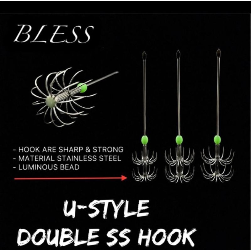 kail cumi / bless squid jig u style double ss hook