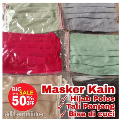 Masker Kain Hijab Polos - Masker Hijab Tali Panjang - Masker Kain Headloop