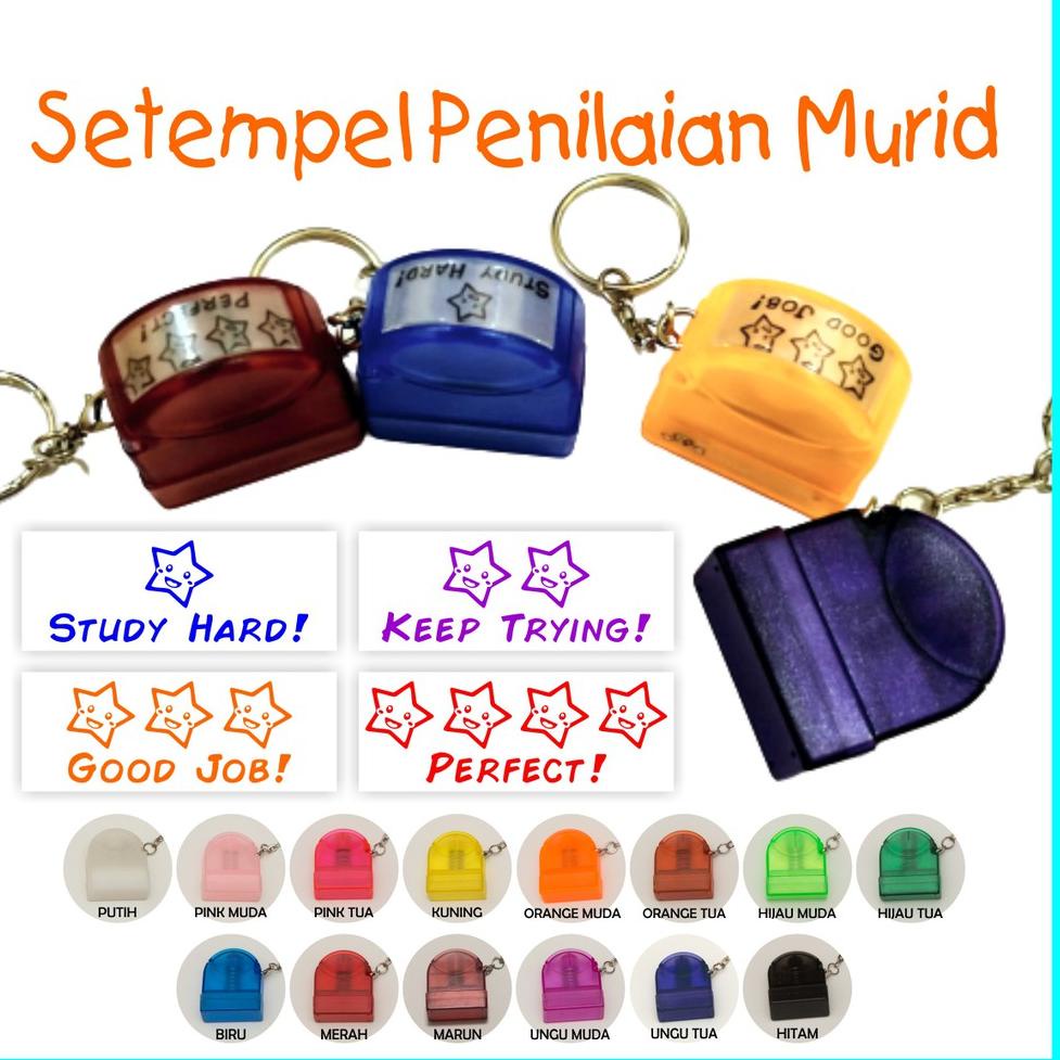 

(T5T8).. Stempel Penilaian Murid PAUD TK SD - Stempel Flash Mini 10x28mm Custom Desain Warna Tulisan Logo //Super@sekali