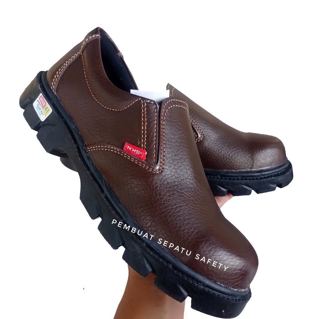 Sepatu Safety King Skn Kickers Fantofel Coklat Ujung Besi Keselamatan Kerja Pabrik Proyek Pom Bengkel Kantor Fasion Terbaru Terlaris Sepatu Bahan Impor