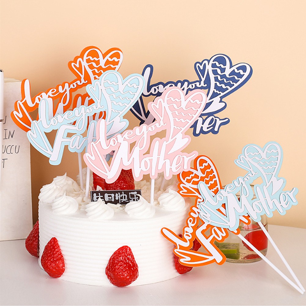 Topper Kue Desain I Love Mom/Dad Bahan Kertas Untuk Dekorasi Pesta Ulang Tahun