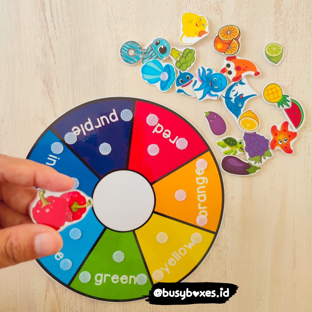 [busyboxes.id] Busy Page worksheet paud mencocokan warna / rainbow wheels dengan perekar