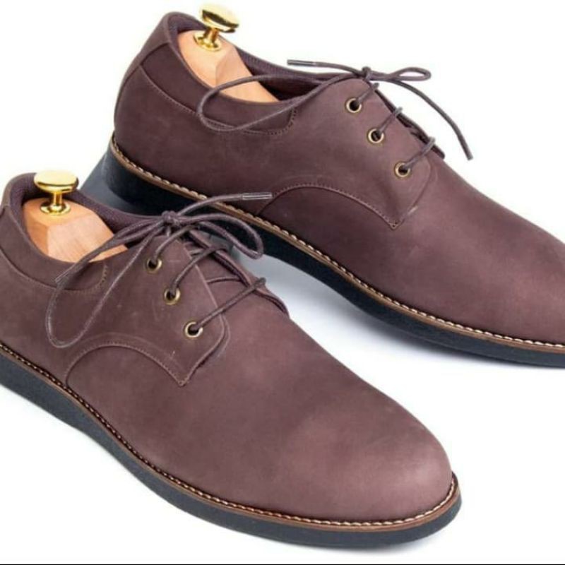 sepatu pantofel pria formal Flavio Boston kulit asli crazy horse coklat elegan berkualitas