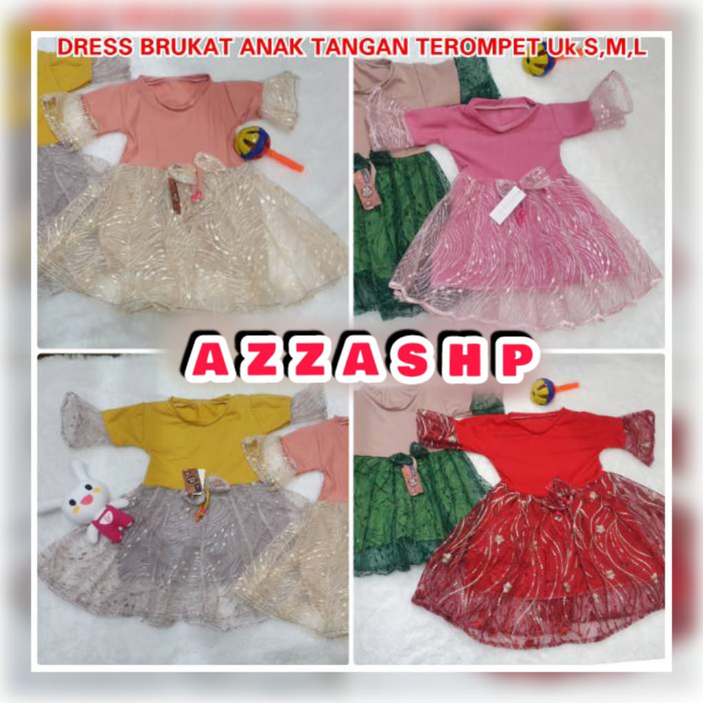 Dress Anak Brukat Kombi Tangan Terompet Usia 1 Thn-10Thn