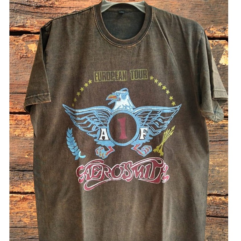 Aerosmith Euro Tour 1998 Vintage Wash Tee Shirt, Kaos Rock Band Aerosmith Euro Tour 1998 Vintage