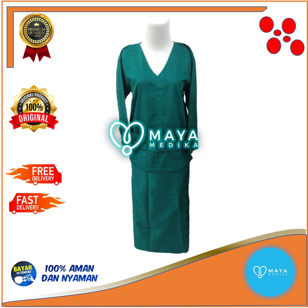 Baju OK / Hijau Botol / Lengan Panjang / Baju Leher V / Rok