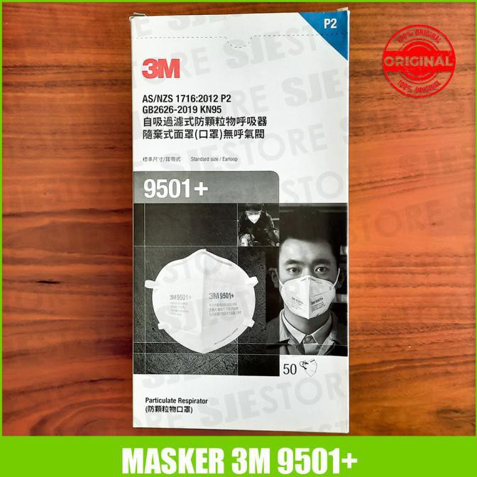 Masker 3M 9501+ KN95 N95 EARLOOP ORIGINAL 1 BOX 50 PCS