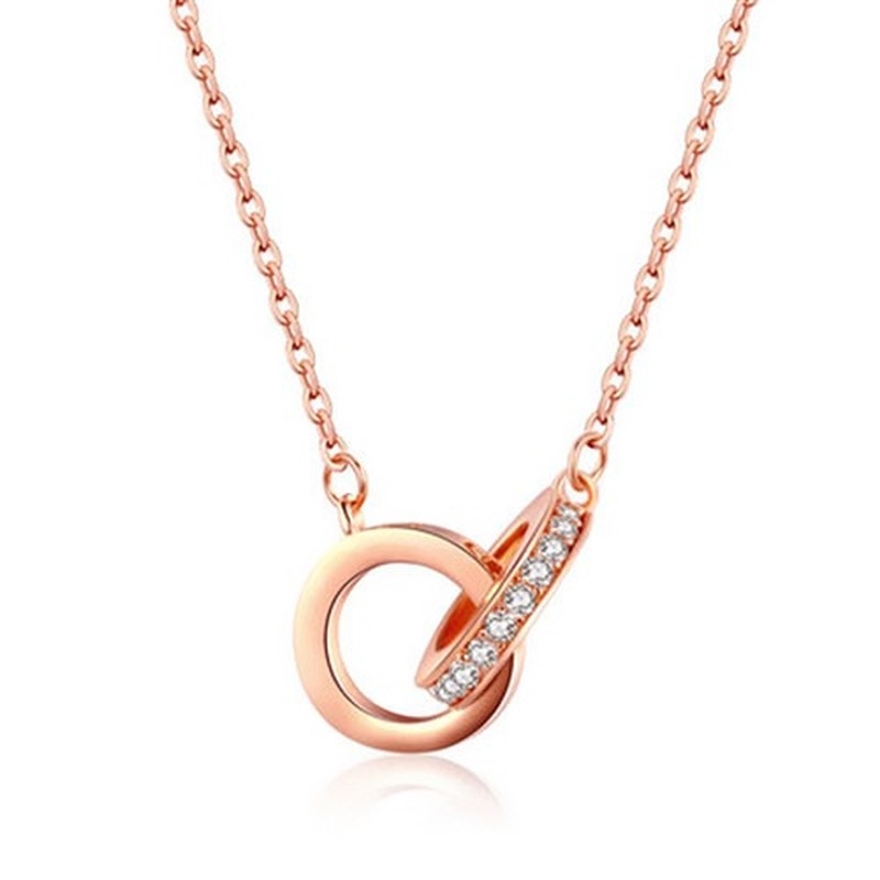 [Ready Stock]Fashion 18K Rose Gold Plated Double Ring Necklace Clavicle Chain