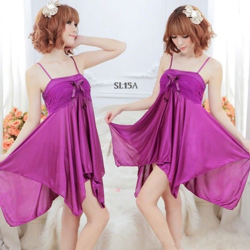 [SIAP KIRIM] LINGERIE SEXY BAJU TIDUR WANITA DEWASA SLEEPWEAR ICE SILK UNGU SL15A