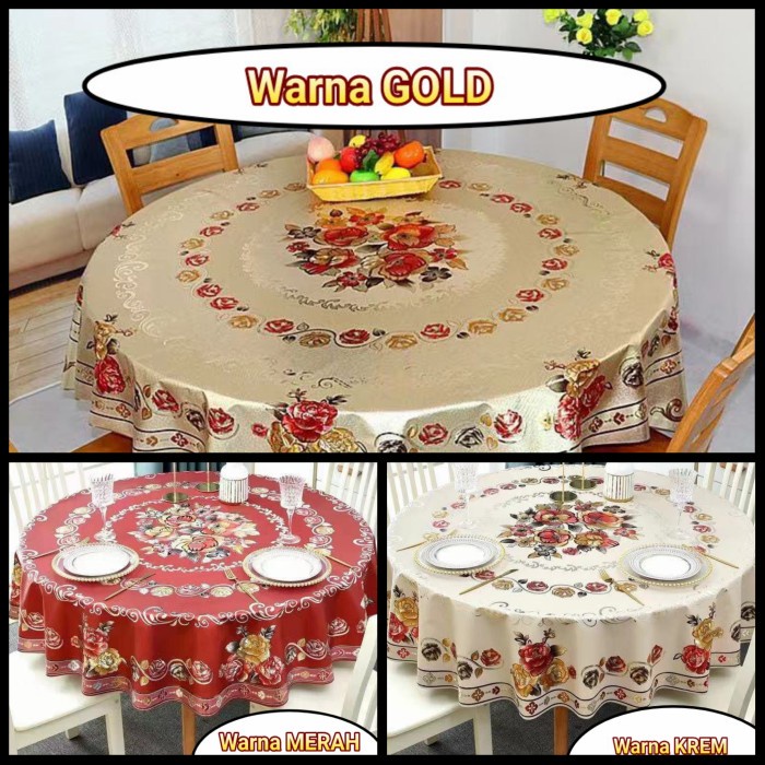 Taplak Meja Makan - Taplak Meja Makan Bulat Bundar Plastik Anti Air 4 - 6 Kursi