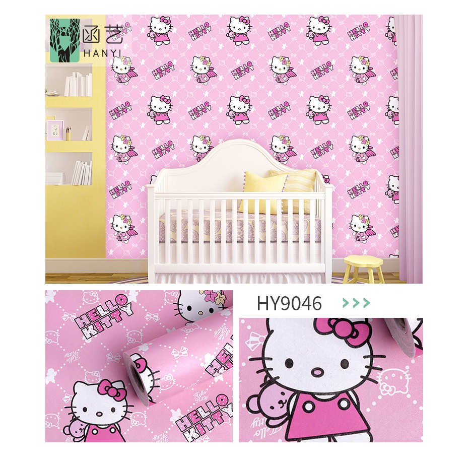 Wallpaper Sticker HELO KITI PINK PERI WPS138 Walpaper Stiker Dinding Kamar Tidur Anak Ruang Keluarga