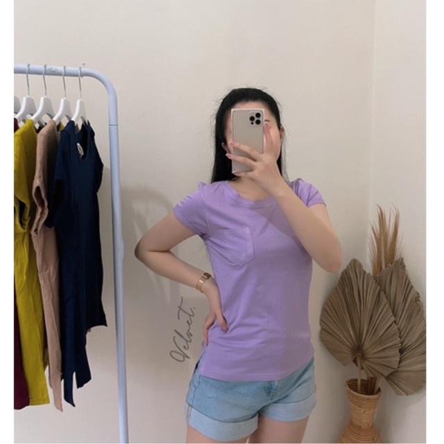 Kaos Wanita Import Round Neck Pocket