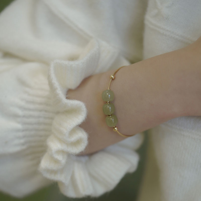 Gelang Tangan Manik-Manik Batu Jade Hetian Natural Untuk Wanita ACKER