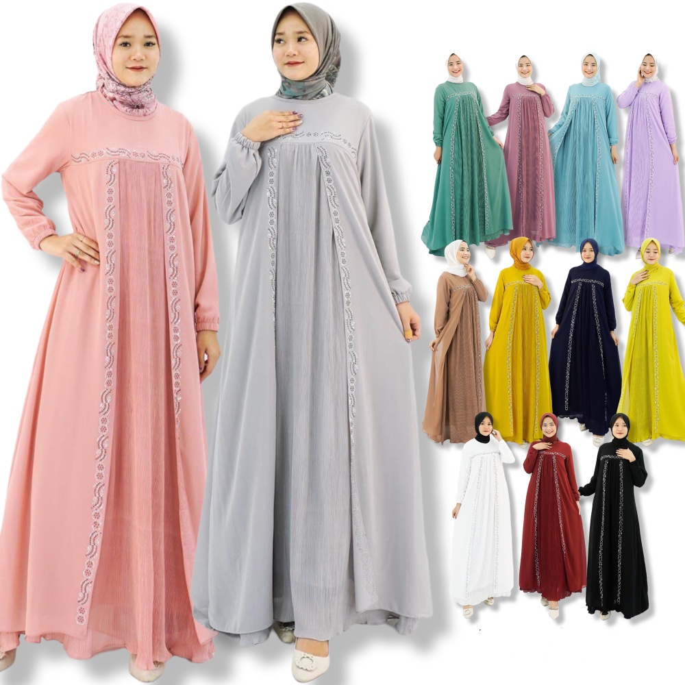 Baju Gamis Wanita LD 100 114 124 Jumbo Lengan Panjang Ceruti Premium Dress Big Size Perempuan 01748