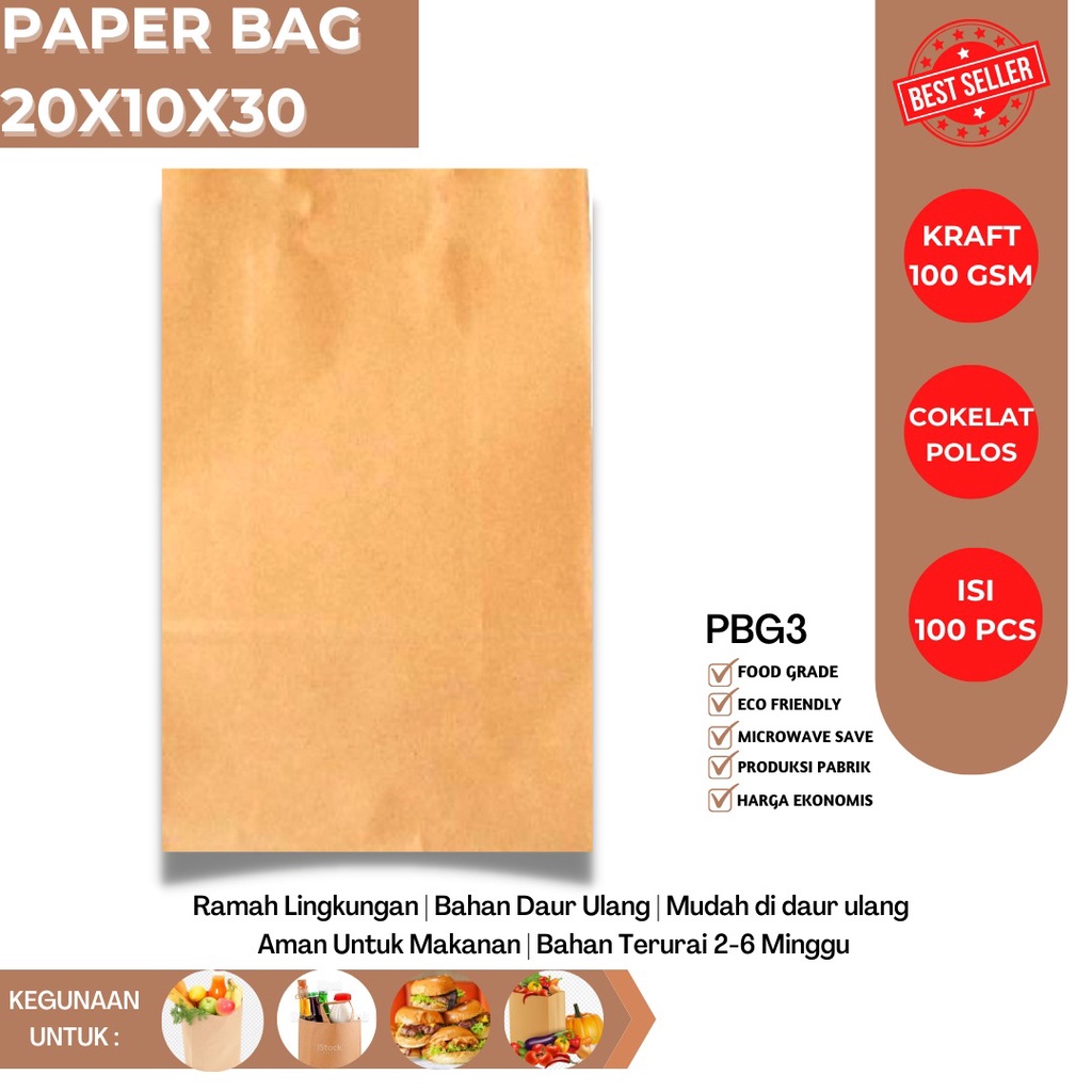 Paper Bag Bakery Kantong Kertas (PBG3-Size-20X10X30)