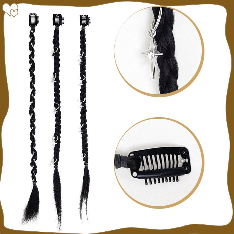 Papaozhu 2PCs Trendy Perak Bintang Hati Kupu-Kupu Pesona Rumbai Rantai Mengepang Rambut Ekstensi Potongan Y2K Gaya Warna-Warni Rambut Gimbal Wig Kepang Untuk Wanita Perempuan