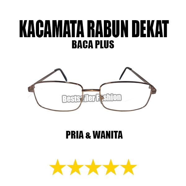 Kacamata Baca Plus (+) Uk. +1.00 s/d +3.00 Unisex Rabun Dekat Frame Besi Gold Pria/Wanita Murah NOCASE