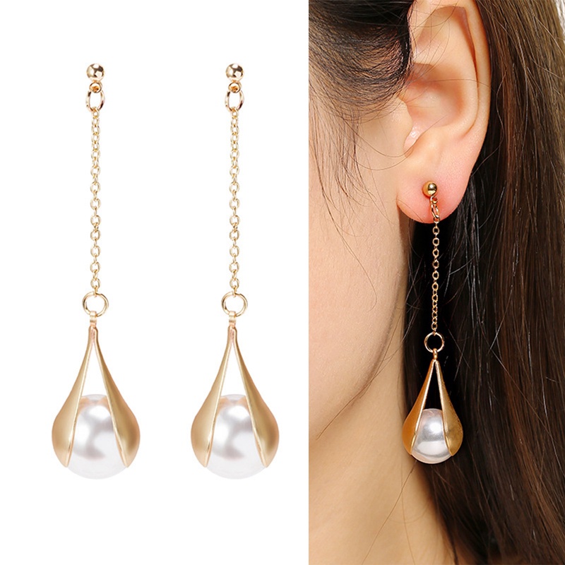 Anting Rumbai Panjang Aksen Mutiara Gaya Retro Perancis Untuk Wanita