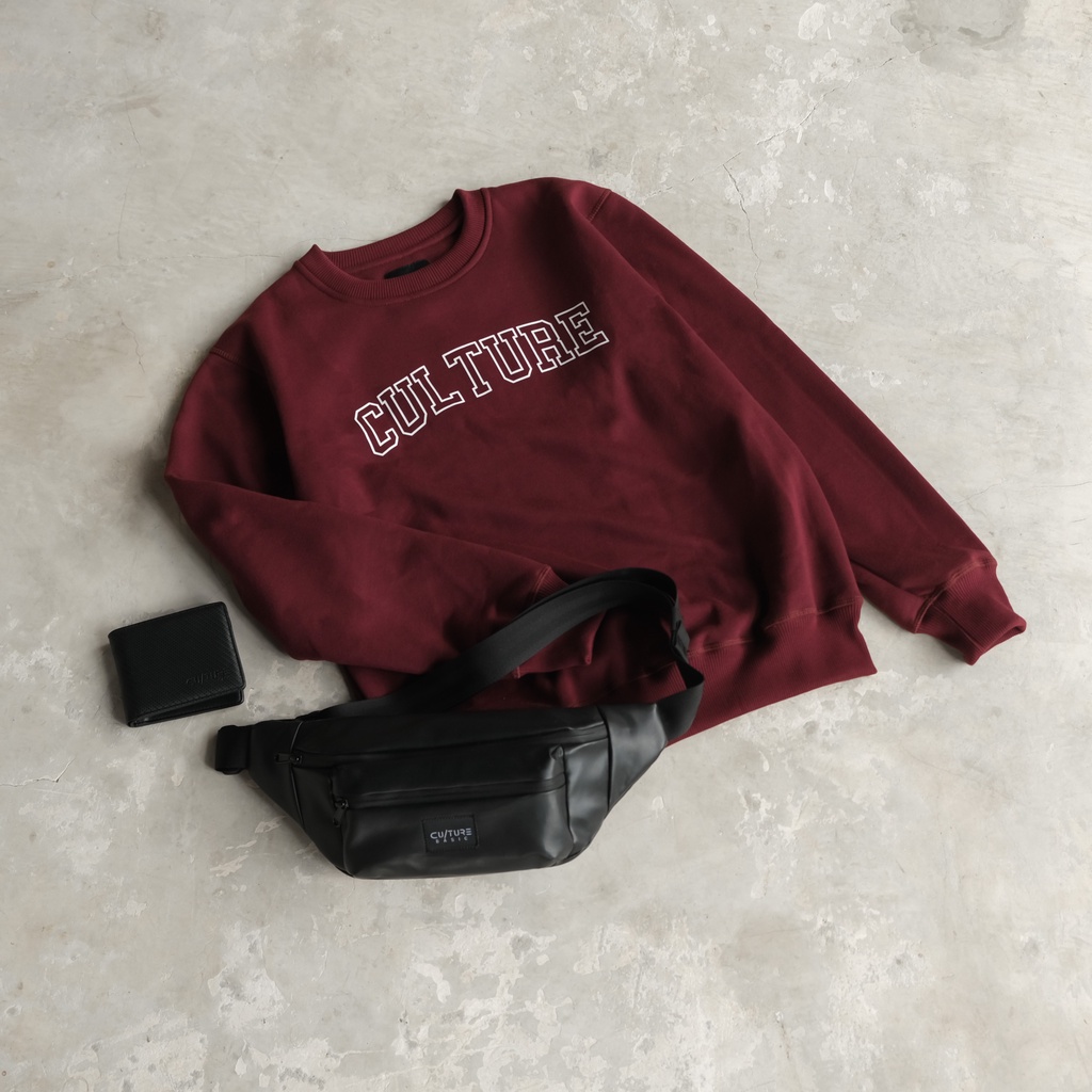 CULTURE BASIC | CREWNECK MAROON BUNDLING BIG LOGO (CREWNECK+DOMPET+WAISTBAG)